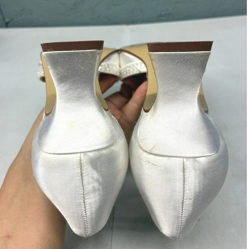 Special Occasions Beaded Satin Pumps Heels Womens 9 Silver Bridal Wedding VTG